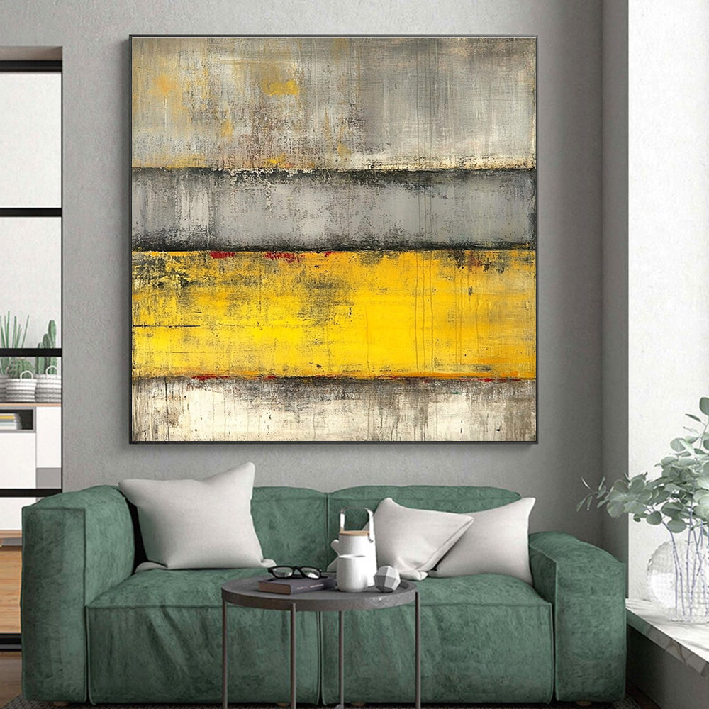 Gray and Yellow Abstract Painting with Textured Layers GER542