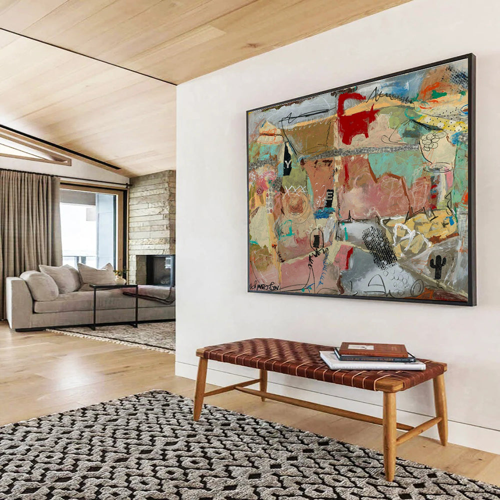 Mixed Media Desert Abstract Painting with Textured Elements THY243