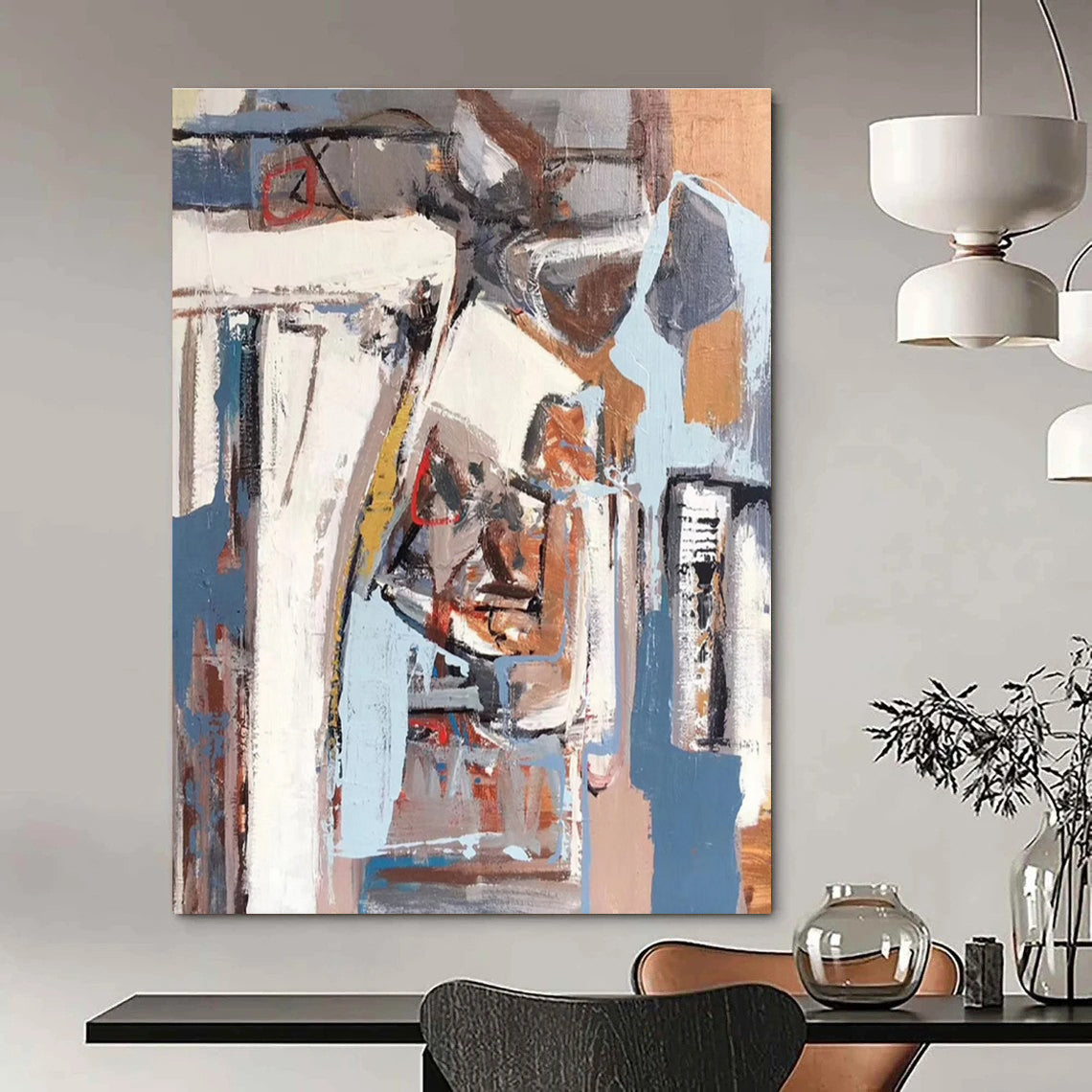 Grey Blue Brown Abstract Painting ADGE041