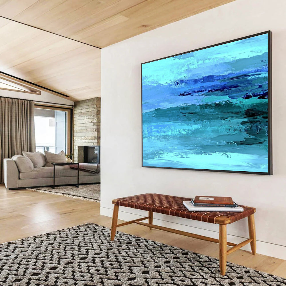 Blue and Turquoise Abstract Painting with Flowing Shapes DYP196