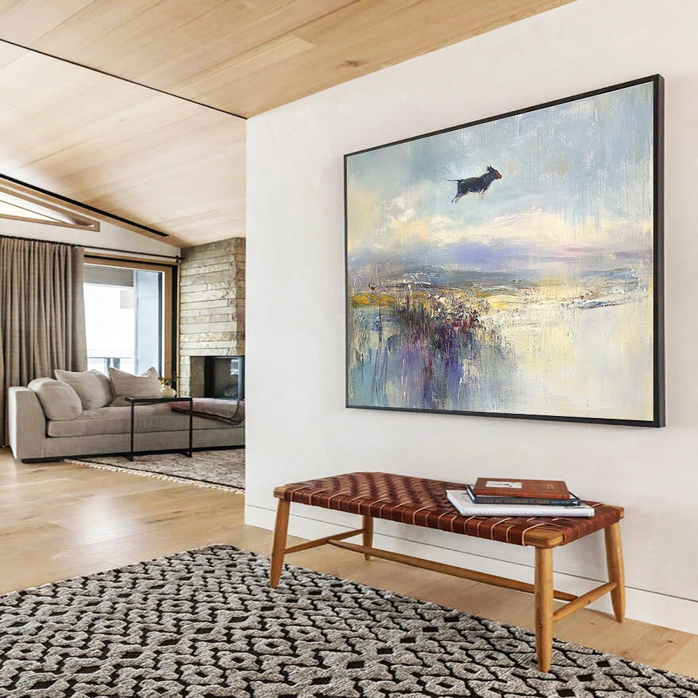 Dog in Flight Impressionist Abstract Painting DYP076