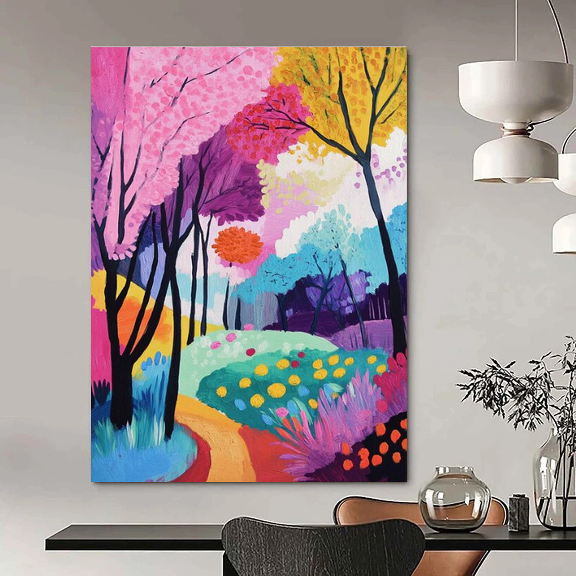 Colorful Forest Abstract Painting with Whimsical Trees ADGE529