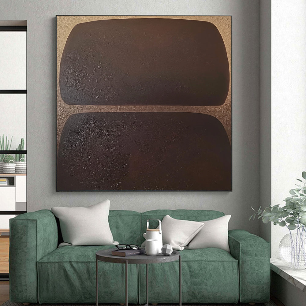 Brown Rectangular Abstract Painting with Textured Surfaces GER061