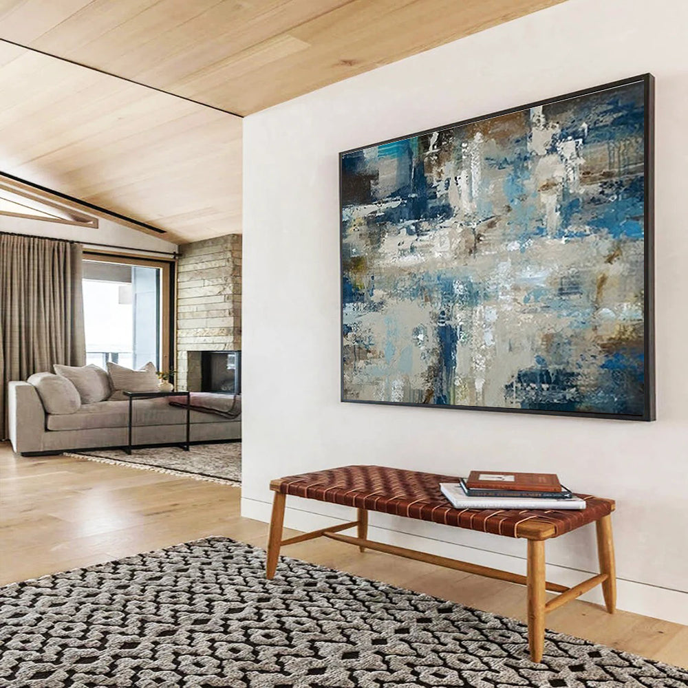 Blue Beige Abstract Textured Painting THY035