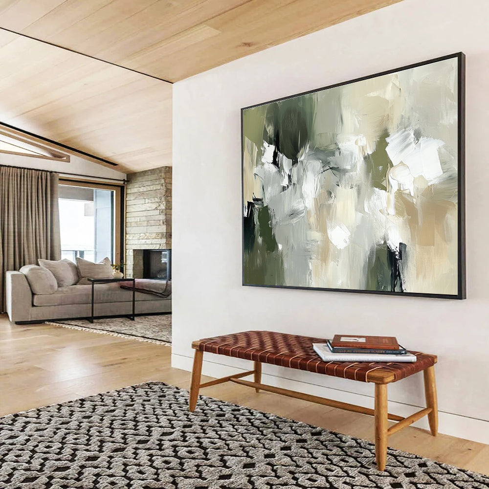Earthy Tones Abstract Painting with Green and Beige Shades DYP376