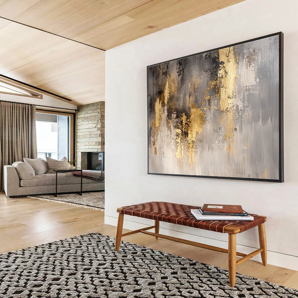 Grey and Gold Abstract Painting with Textured Brushstrokes DYP167