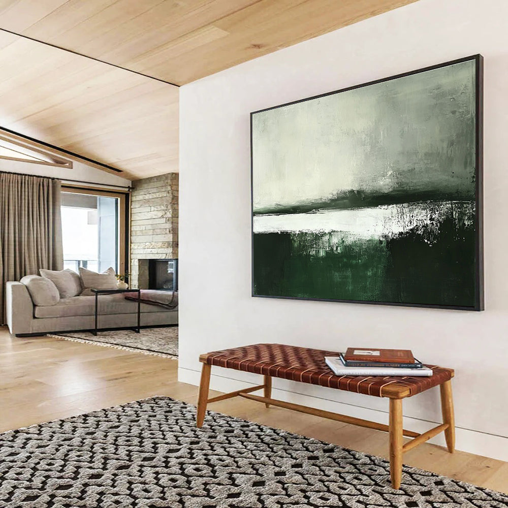 Green Gray and White Abstract Landscape Painting with Subtle Textures DYP215