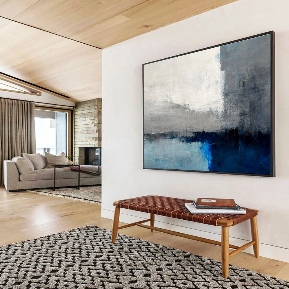 Grey White Blue Abstract Painting THY073