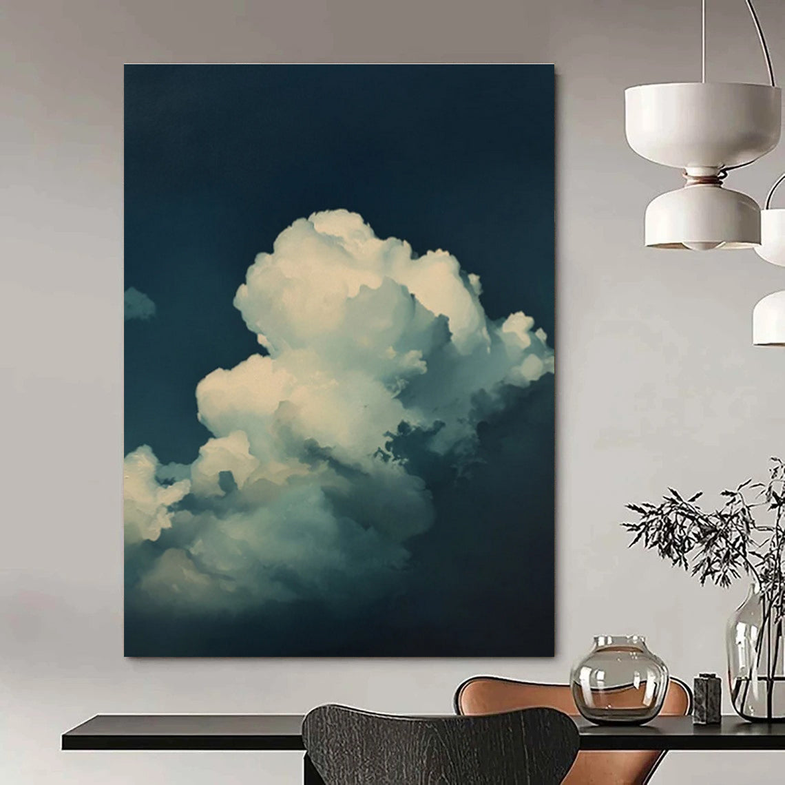 White Clouds Dark Blue Sky Abstract Painting ADGE020