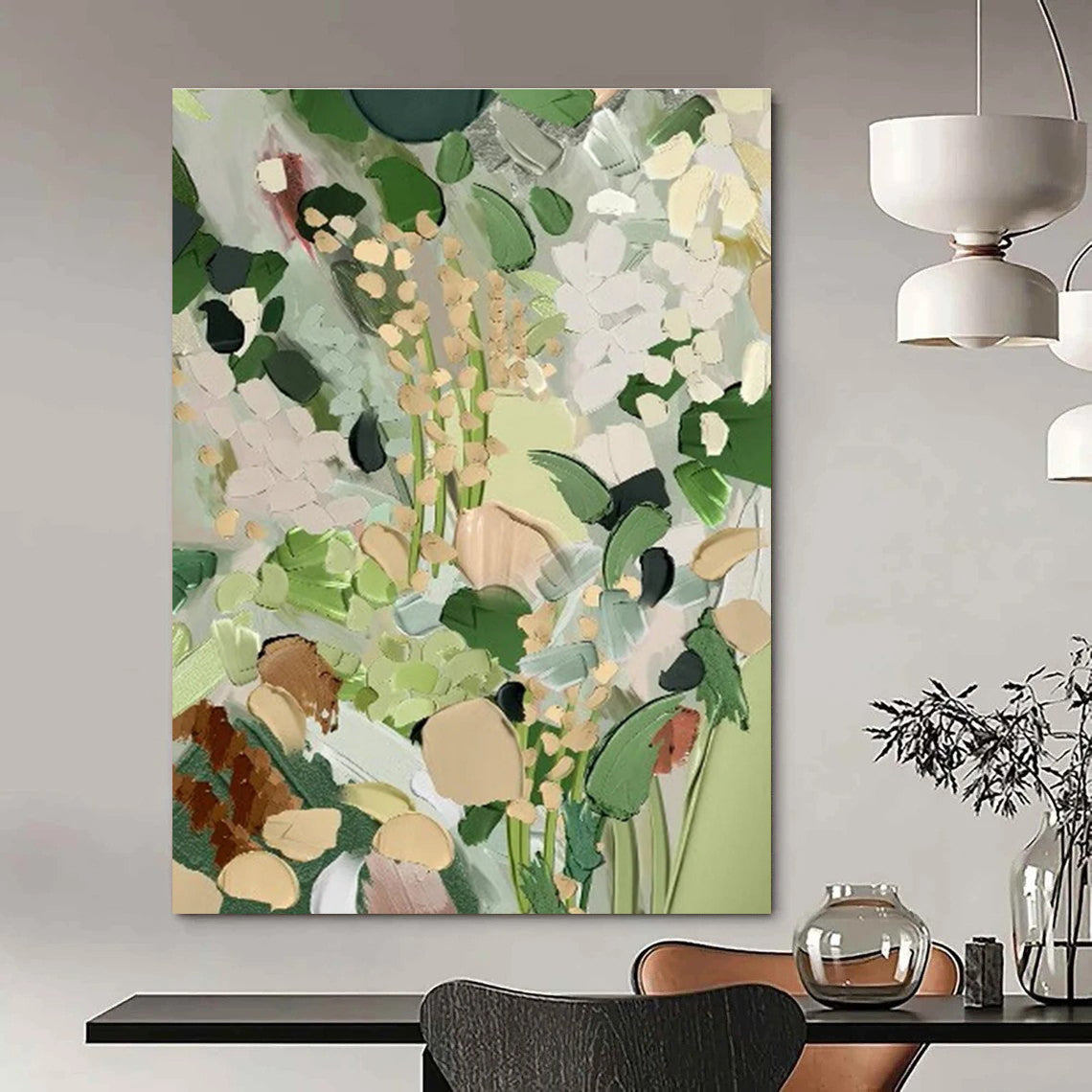 Pastel Floral Abstract Painting with Muted Green Tones ADGE426