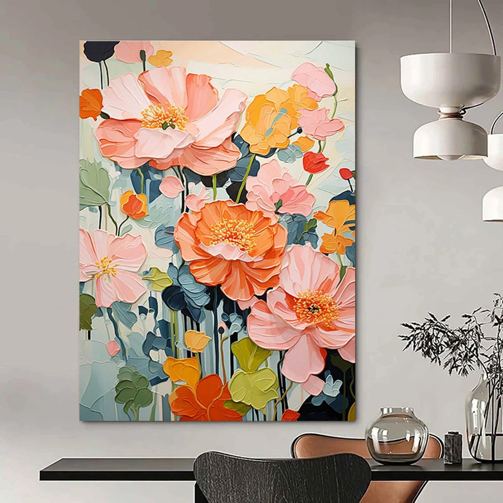 3D Floral Abstract Painting with Soft Pink and Orange Tones ADGE425