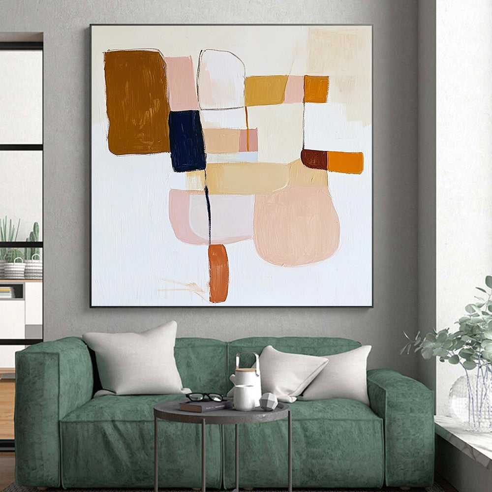 Neutral Block Abstract Painting with Earthy Tones GER700