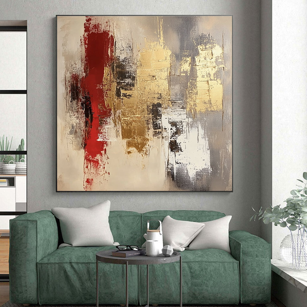 Red Gold and Gray Abstract Painting with Opulent Textures GER674