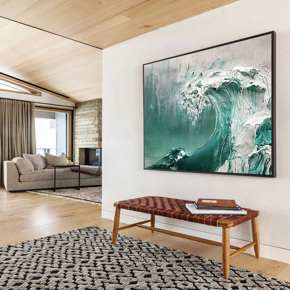 Turquoise Wave Abstract Painting with Textured Layers THY232