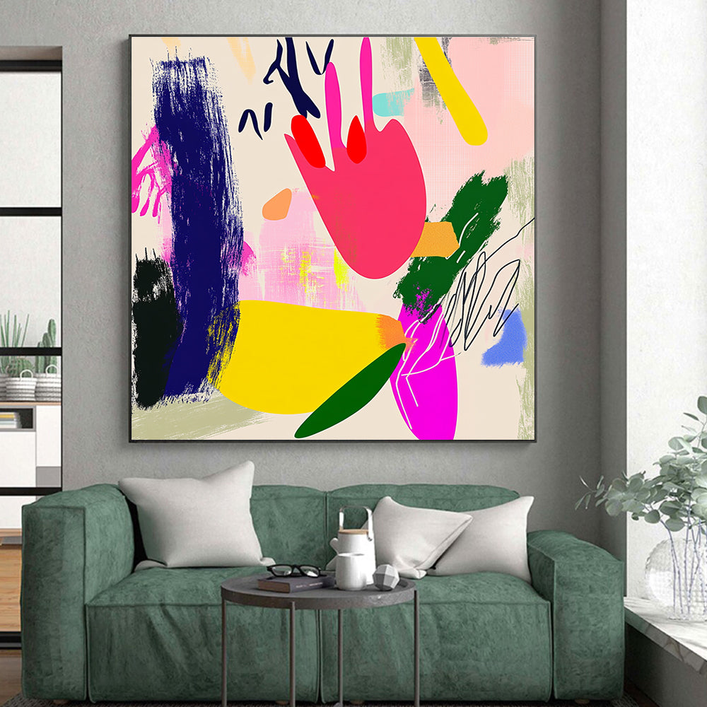Vibrant Color Block Abstract with Pink, Yellow, and Green GER312