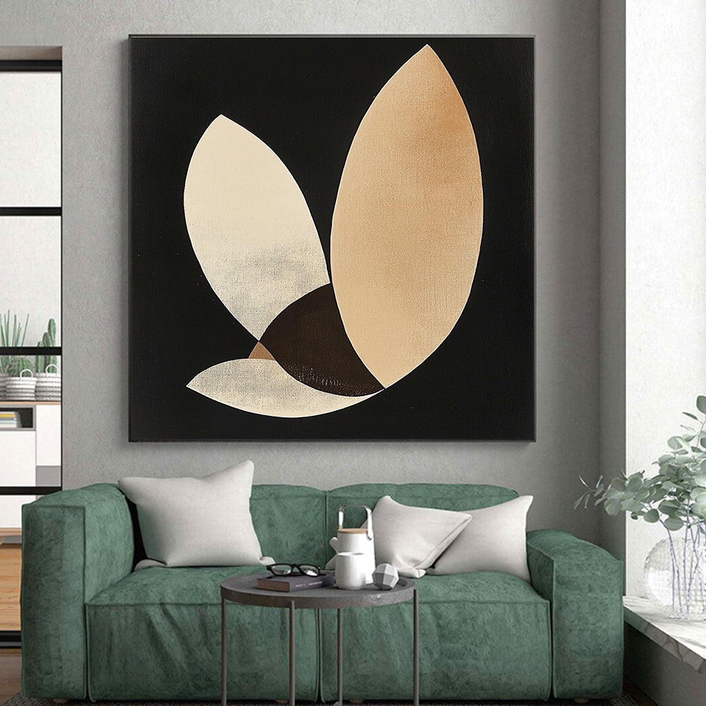 Beige and Brown Abstract Painting with Geometric Shapes GER099