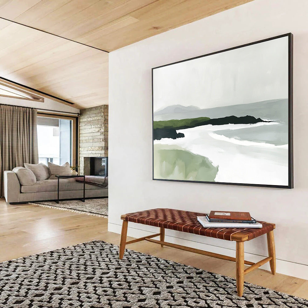 Minimalist Coastal Landscape Abstract Painting with Earthy and Neutral Tones DYP336