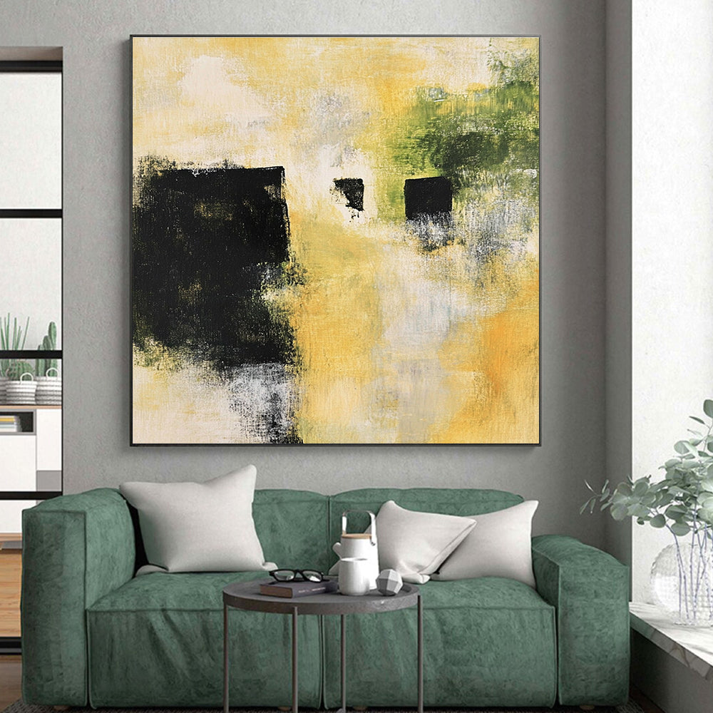 Yellow Green Abstract Painting with Dark Accents GER754