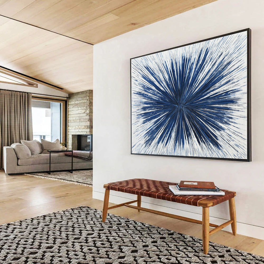 Blue White Radial - Burst Abstract Painting DYP022