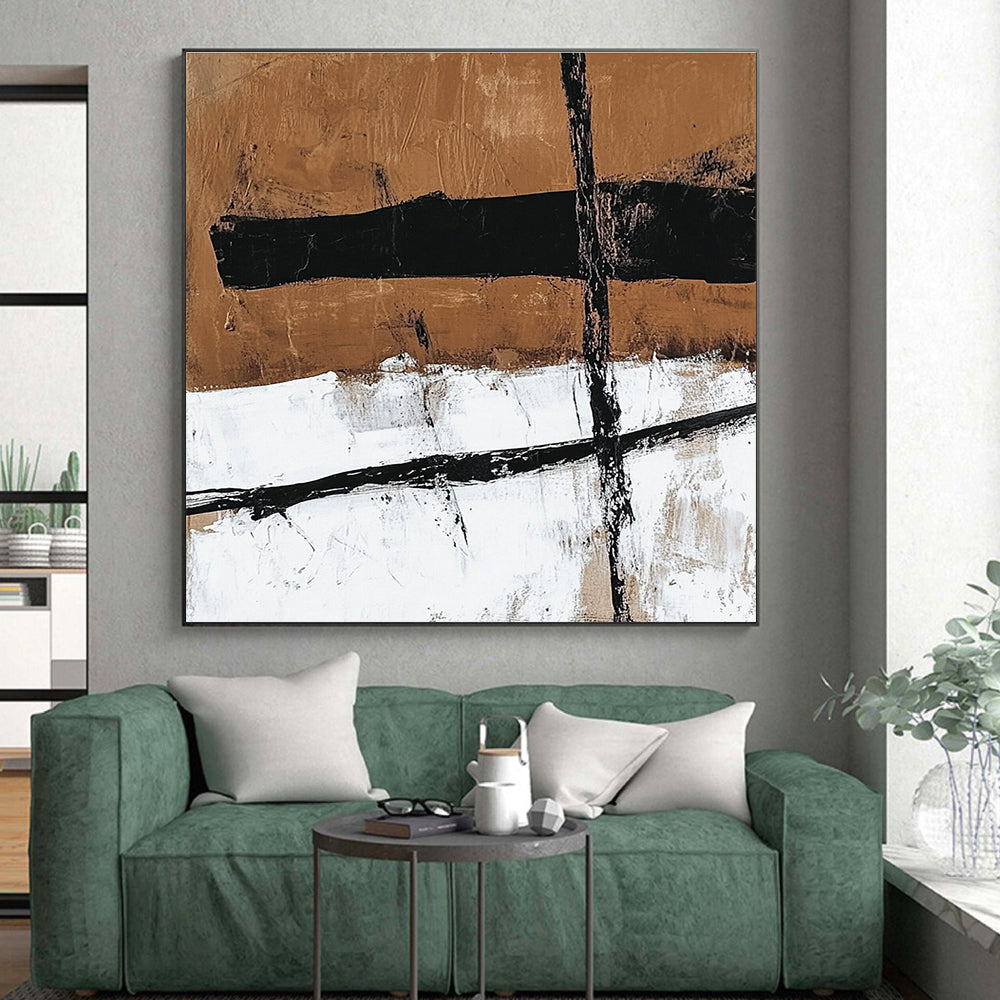Brown Black and White Abstract Painting with Textured Layers GER188