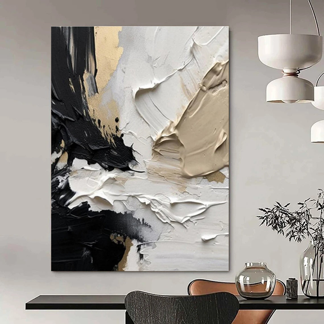 Black White and Gold Textured Abstract Painting ADGE301