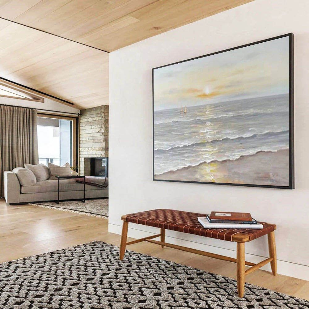 Serene Seaside Sunset Abstract Painting with Soft Warm Hues THY251