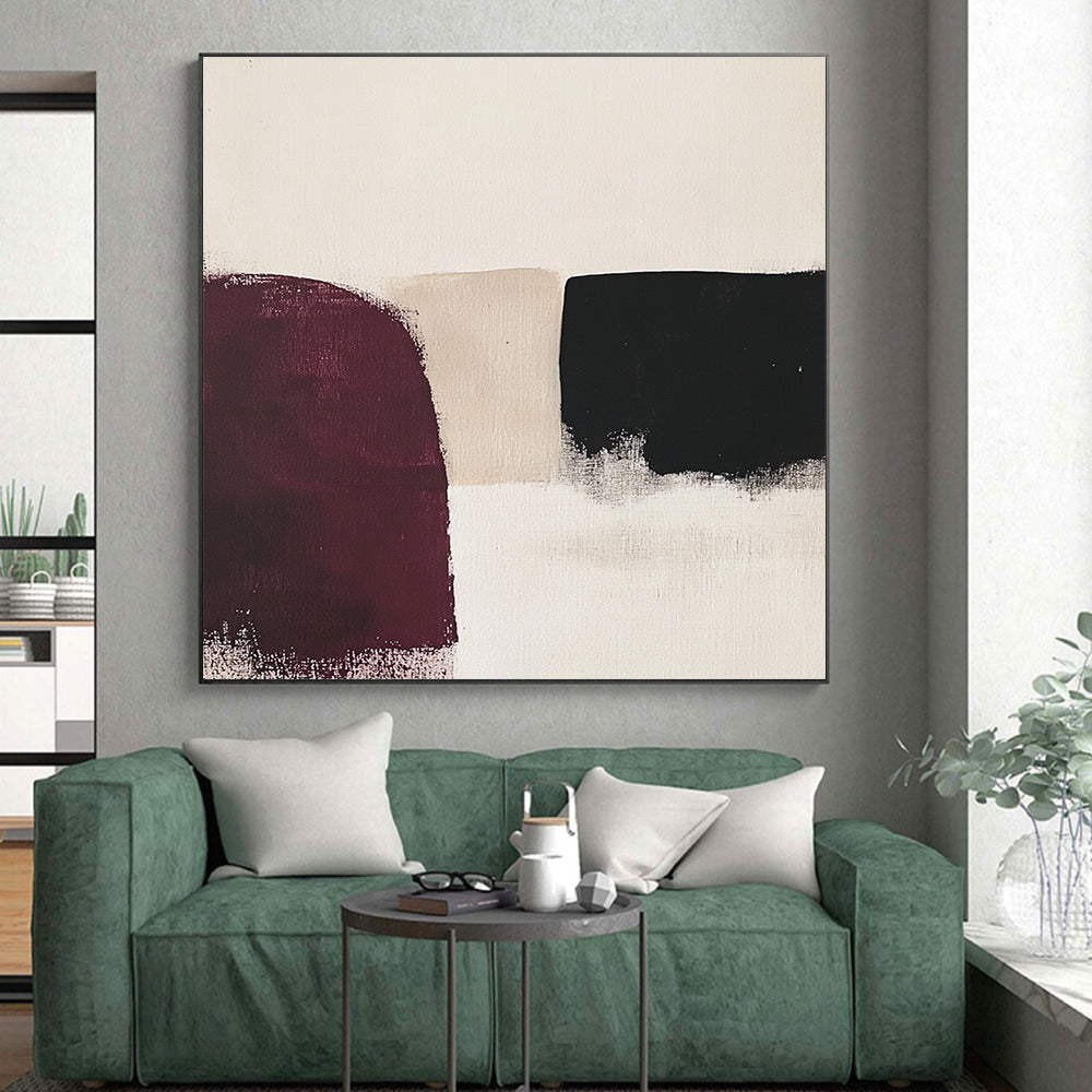 Black and Burgundy Abstract Painting with Subtle Edges GER176