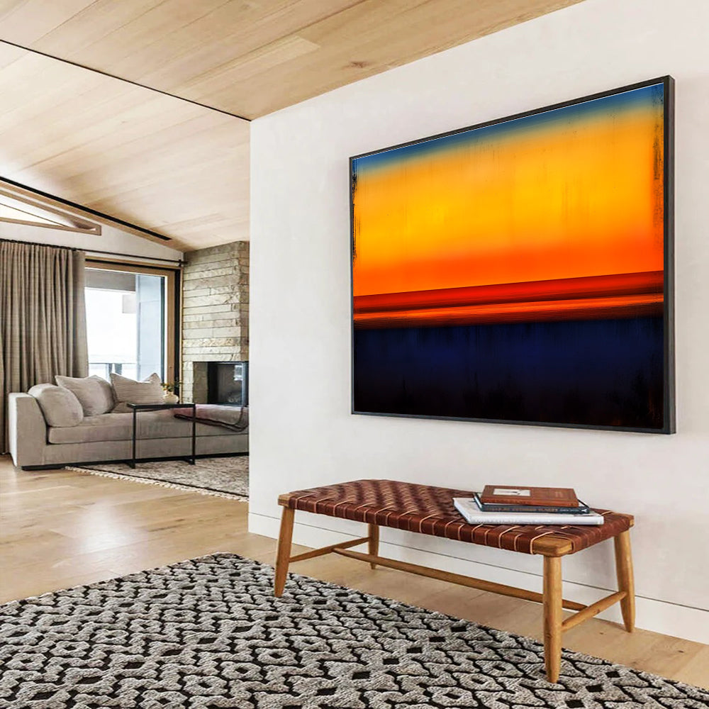 Vibrant Sunset Abstract Painting with Orange Yellow and Blue DYP214
