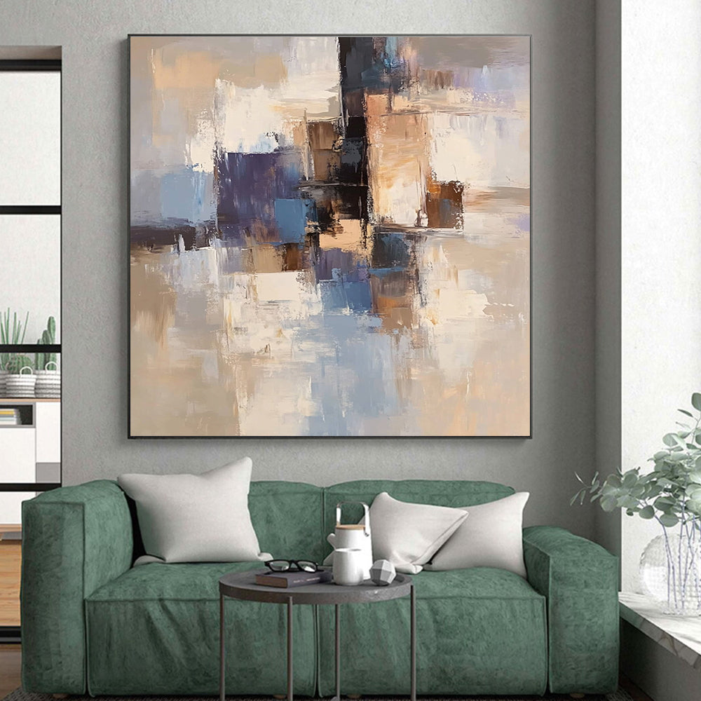 Blue Purple Beige Abstract Painting with Dynamic Color Fusion GER772