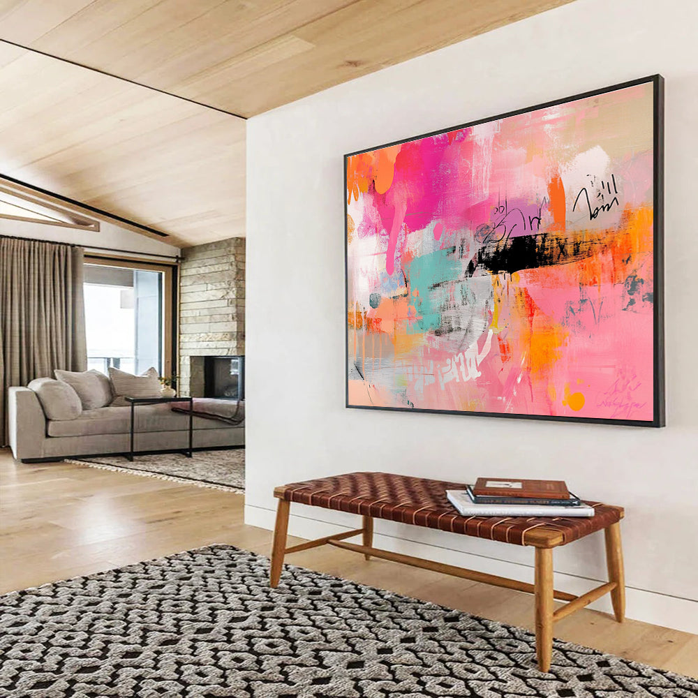 Pink and Colorful Abstract Expression Painting with Bold Marks DYP467