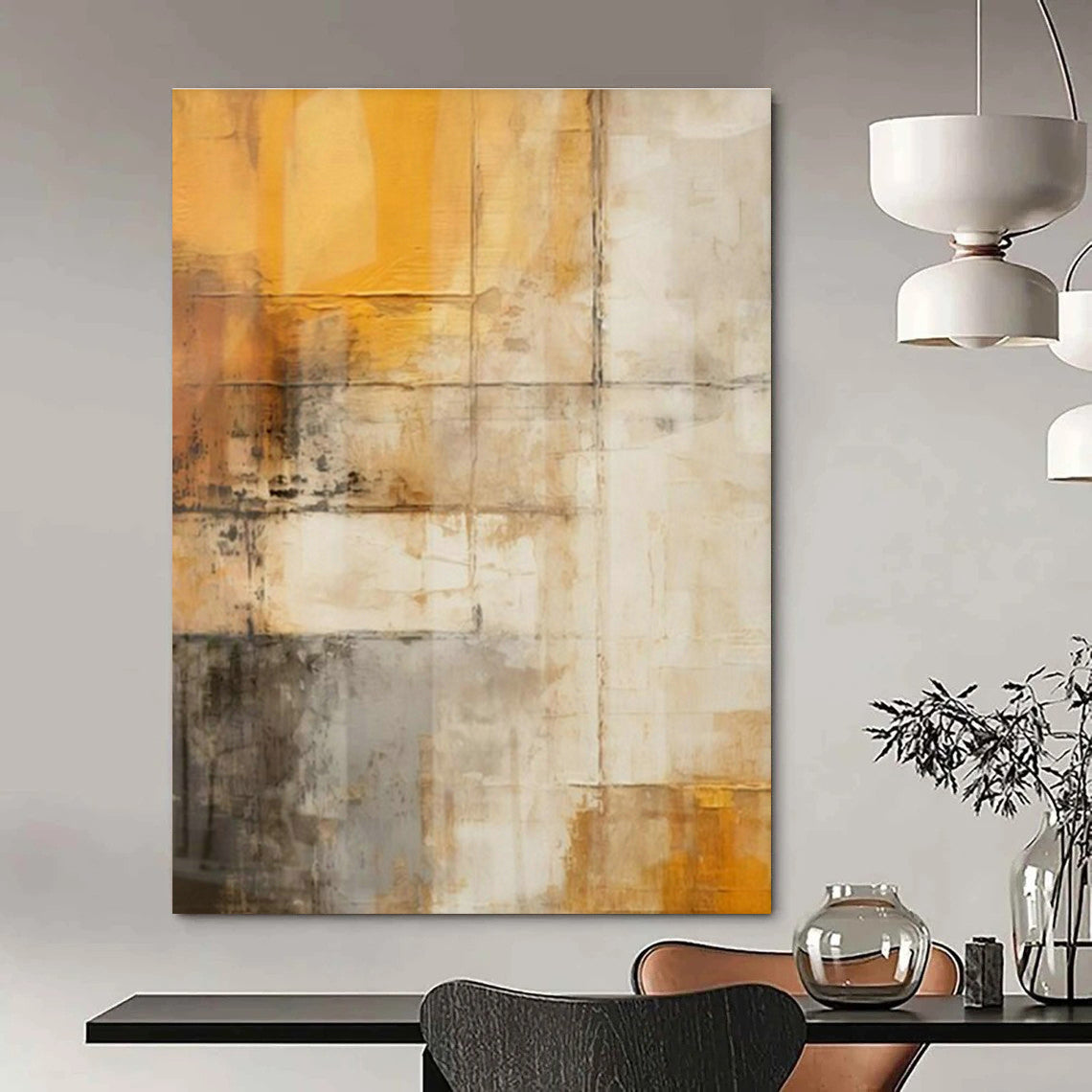 Large Customizable Hand-Painted Abstract Art for Living Room Media Wall and Entryway Console Table Backdrop DLZ1956