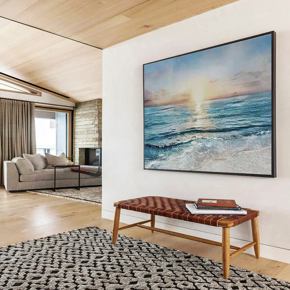 Seaside Sunset Serenity Abstract Painting with Warm Ocean Hues THY260