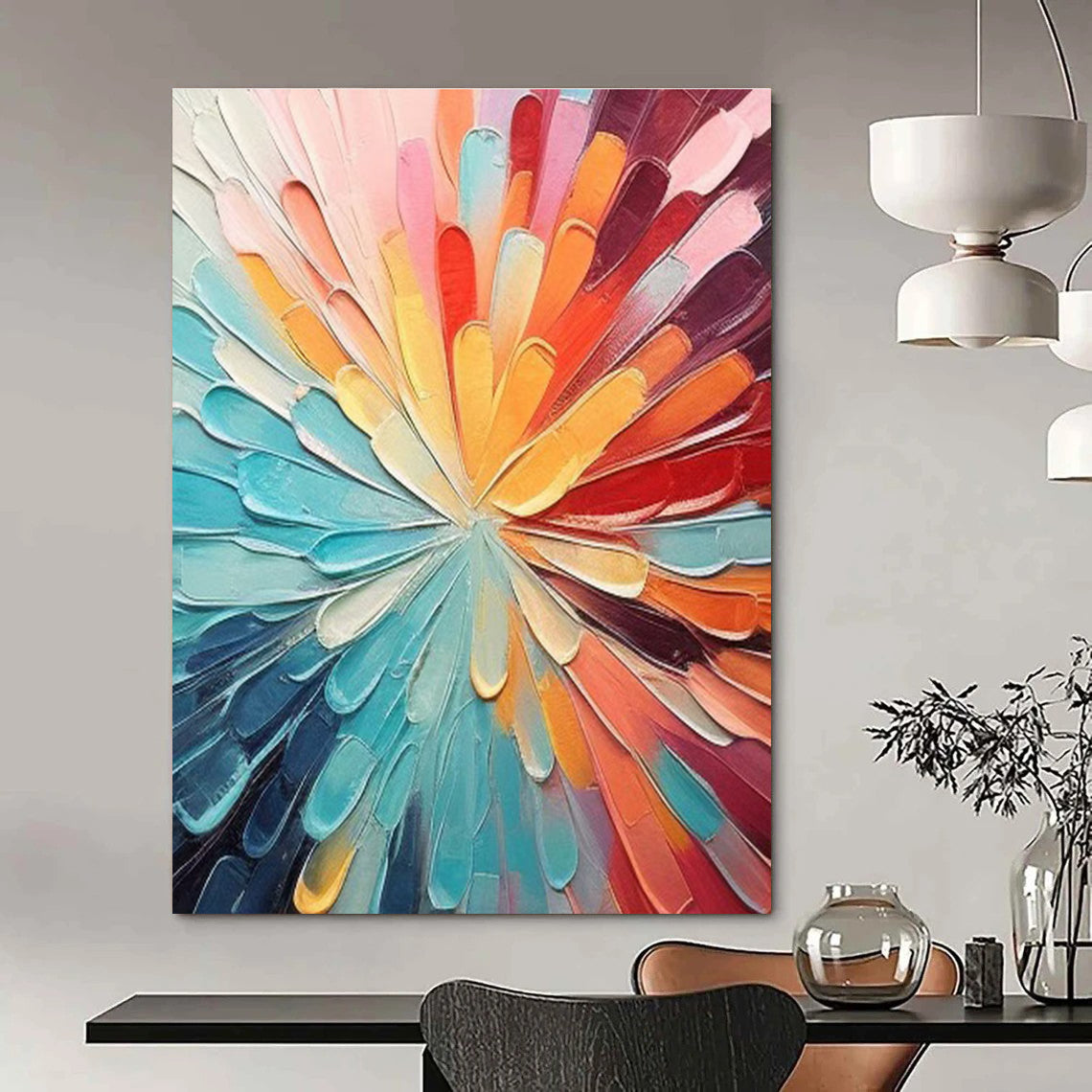 Colorful Petal Abstract Painting with Radial Pattern ADGE288