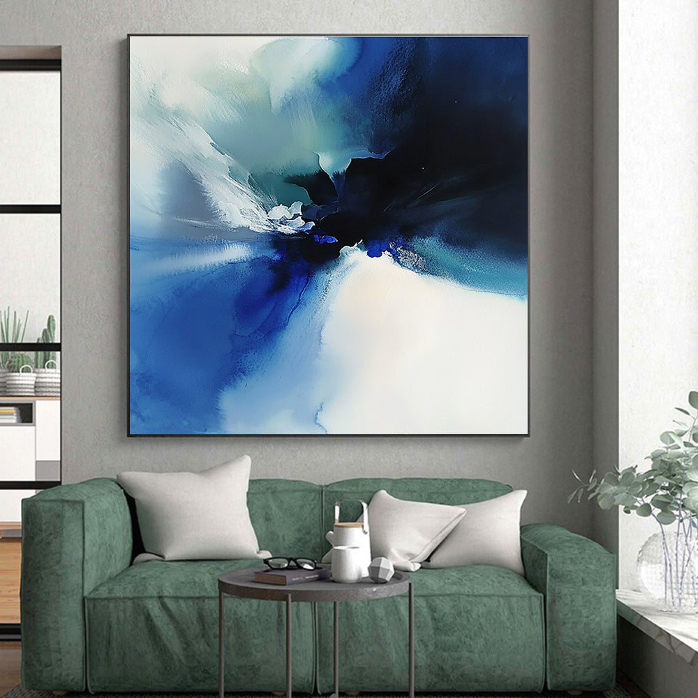 Blue Ink Abstract Painting with Fluid Motion GER389
