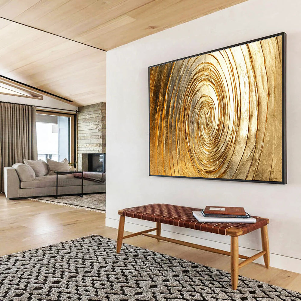 Golden Spiral Abstract Painting with Metallic Gold Tones THY167