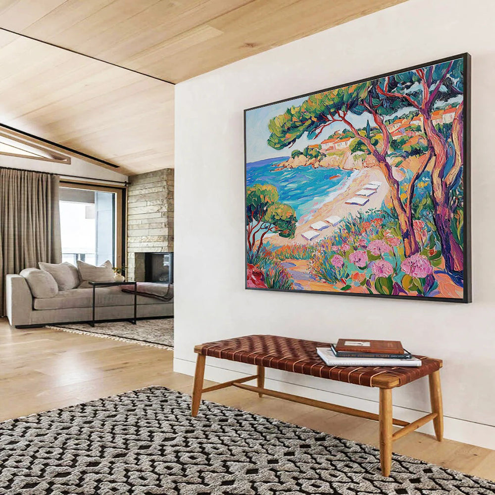 Beach View Abstract Painting with Colorful, Tropical Flair THY417