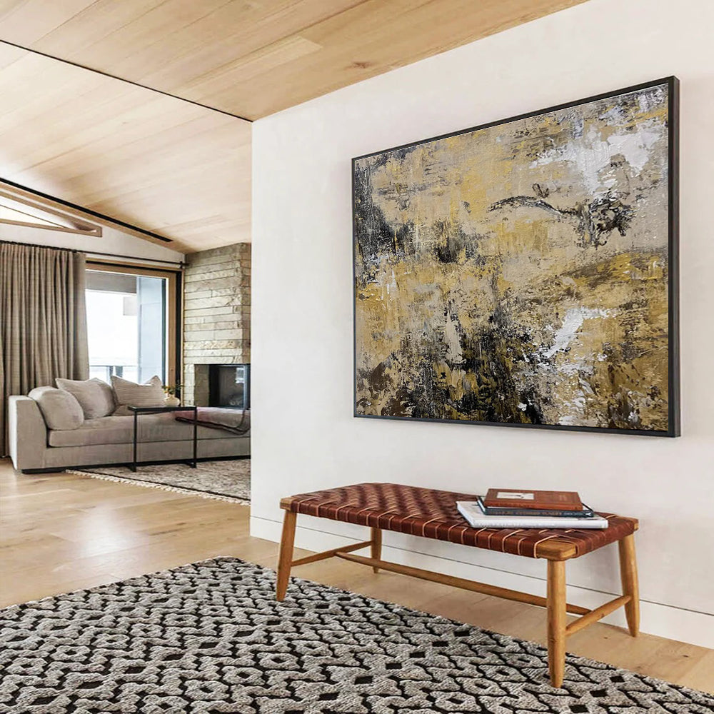 Beige Gray Abstract Painting with Subtle, Ear THY Tones THY371
