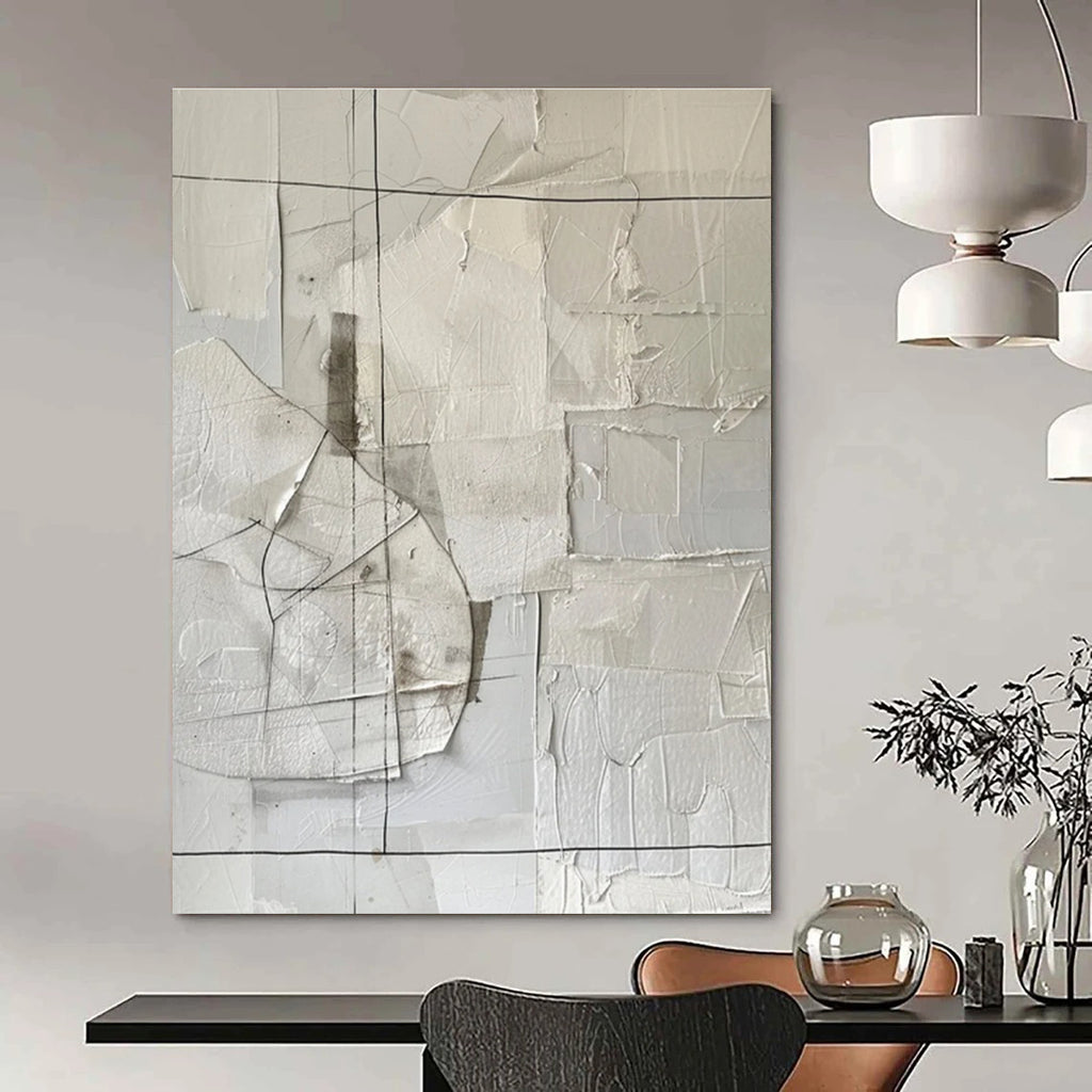 White Grey Black Abstract Textured Painting ADGE017