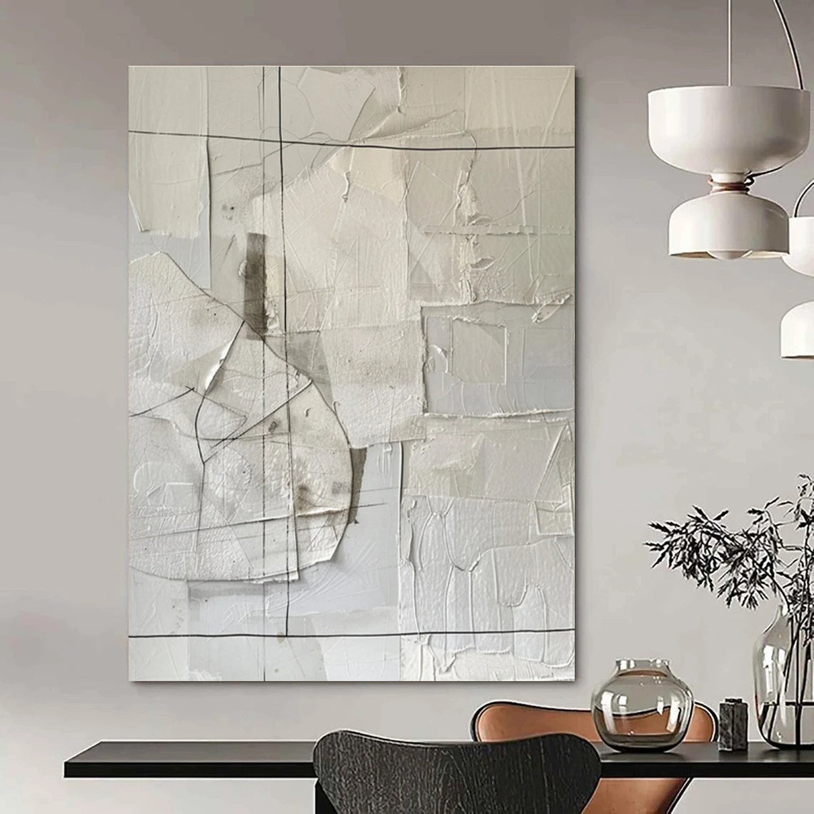 White Grey Black Abstract Textured Painting ADGE017