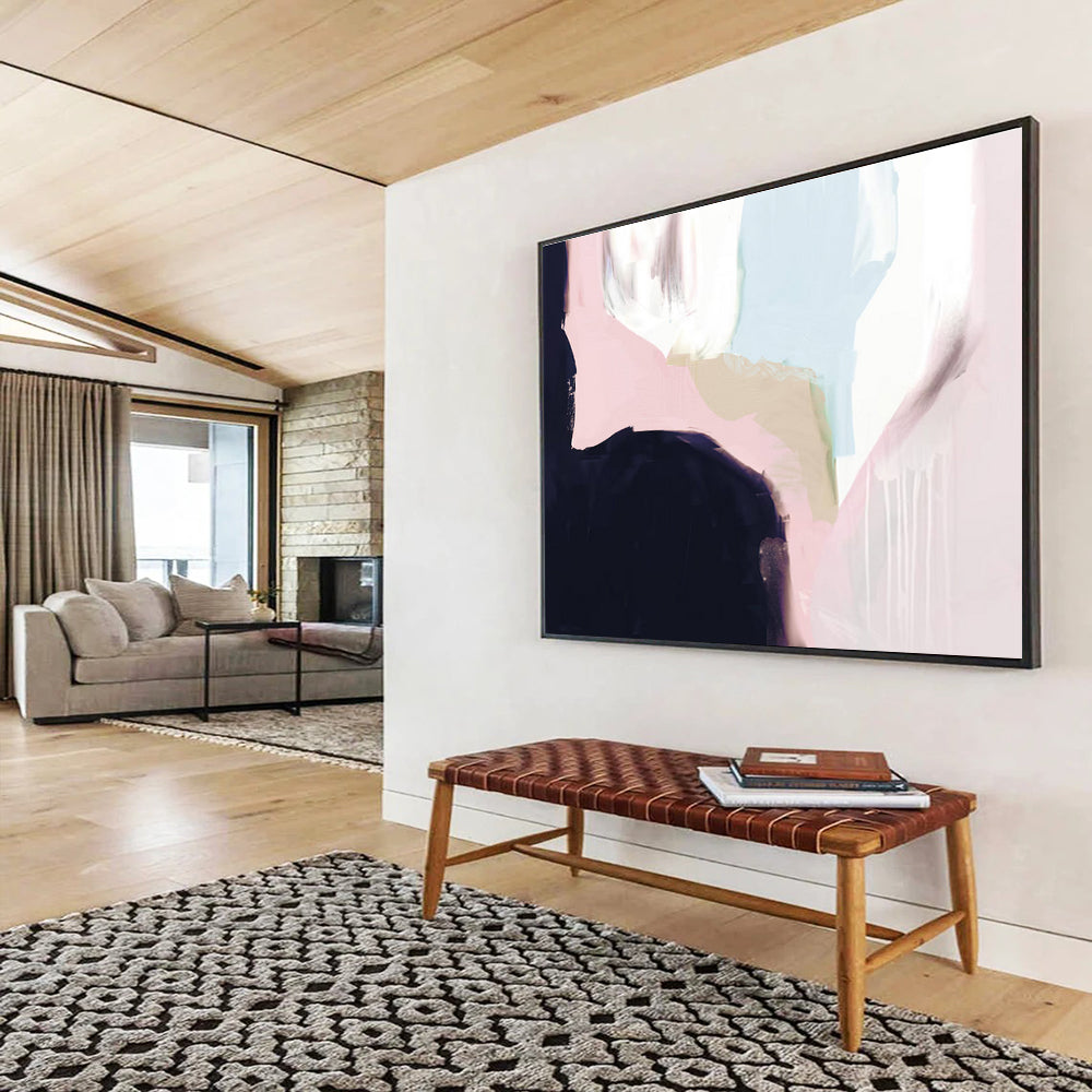 Soft - hued Abstract Painting with Pink and Light Blue Tones THY132