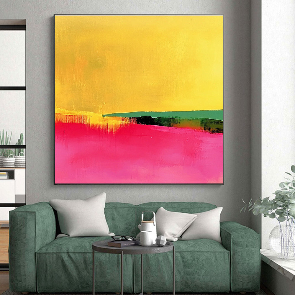 Yellow Pink and Green Abstract Landscape Painting GER190
