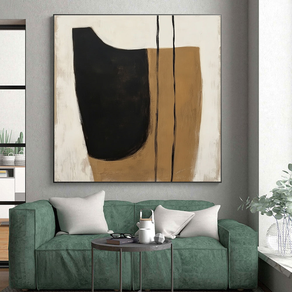 Black and Beige Minimalist Abstract Painting with Flowing Shapes GER225