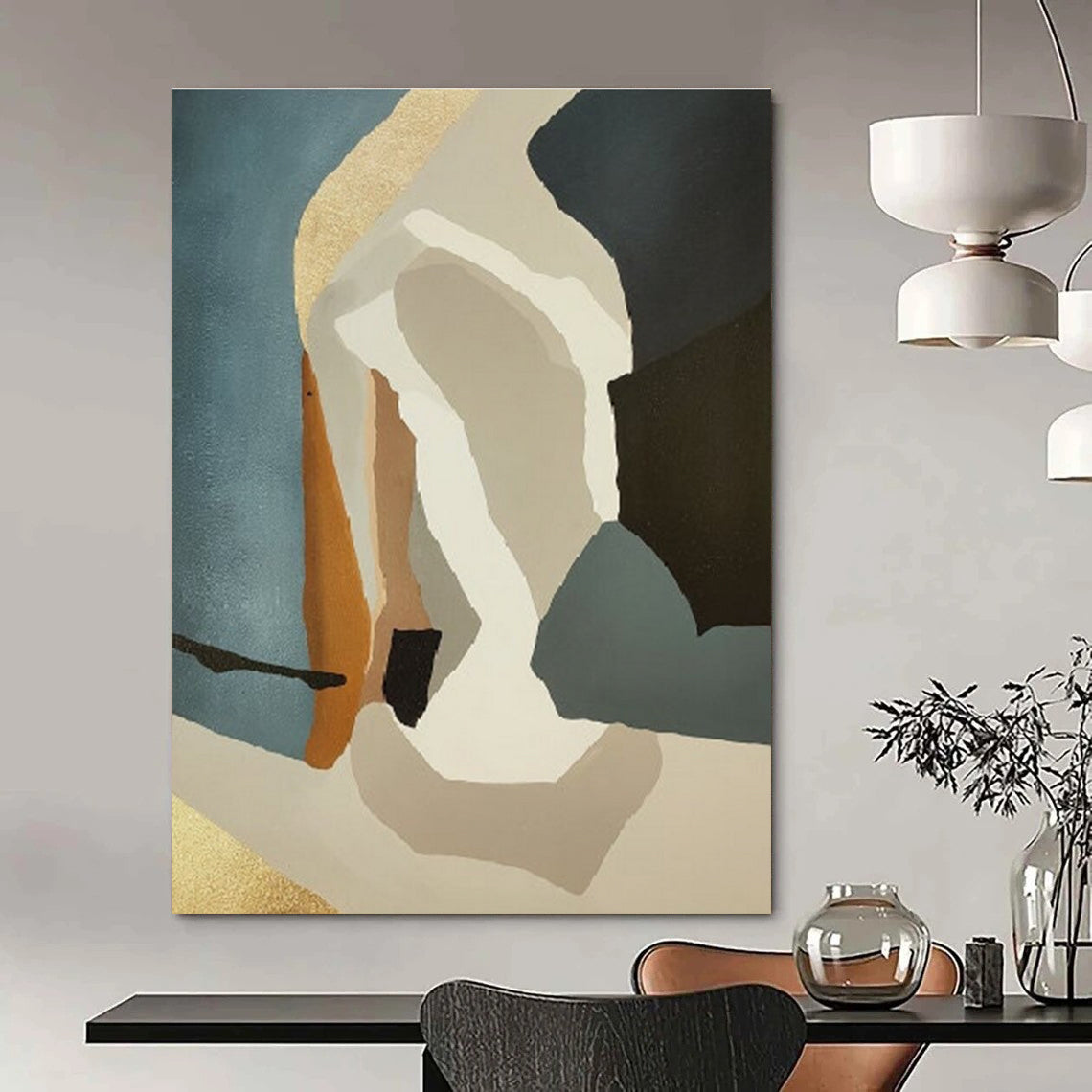 Geometric Shapes in Earth Tones with Gold Accents Abstract Painting ADGE145