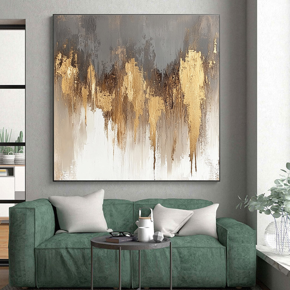 Gold - Dripped Abstract with Gray, White, and Brown GER325
