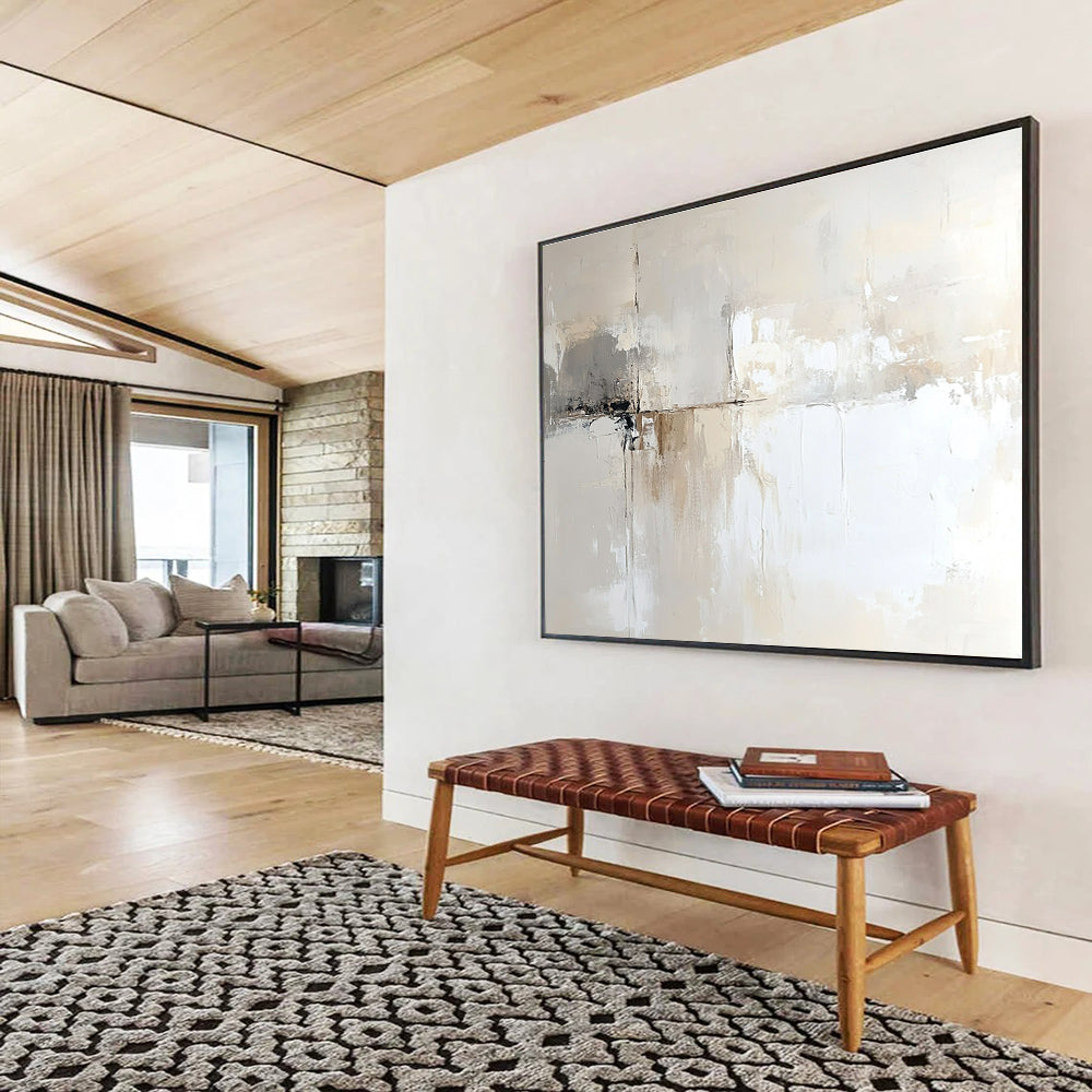 Beige and Gray Abstract Painting with Subtle Textures DYP450