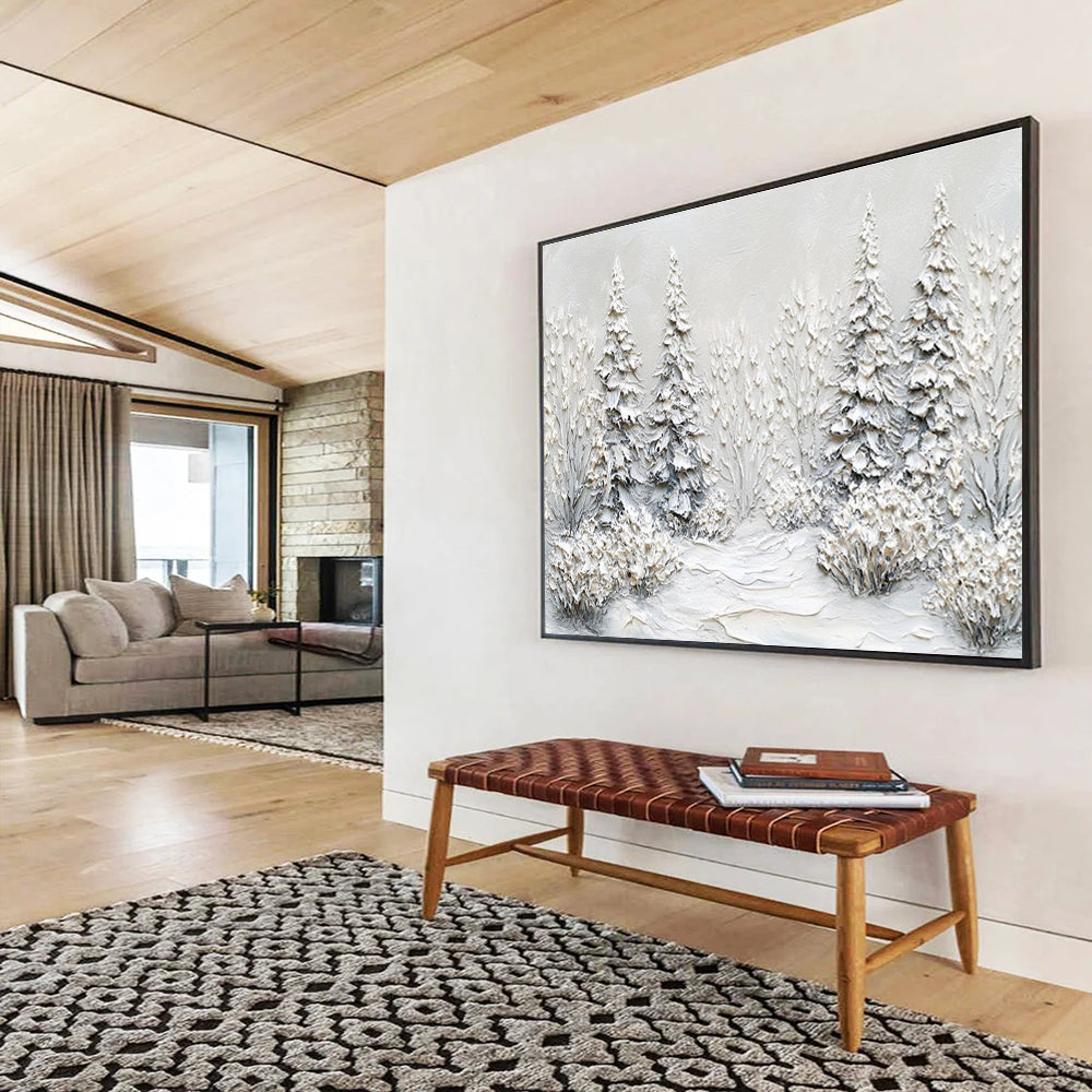 Textured Snowy Forest Abstract Painting THY422