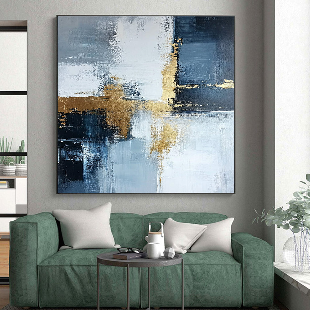 Blue Gray and Gold Abstract Painting with Subtle Sophistication GER524