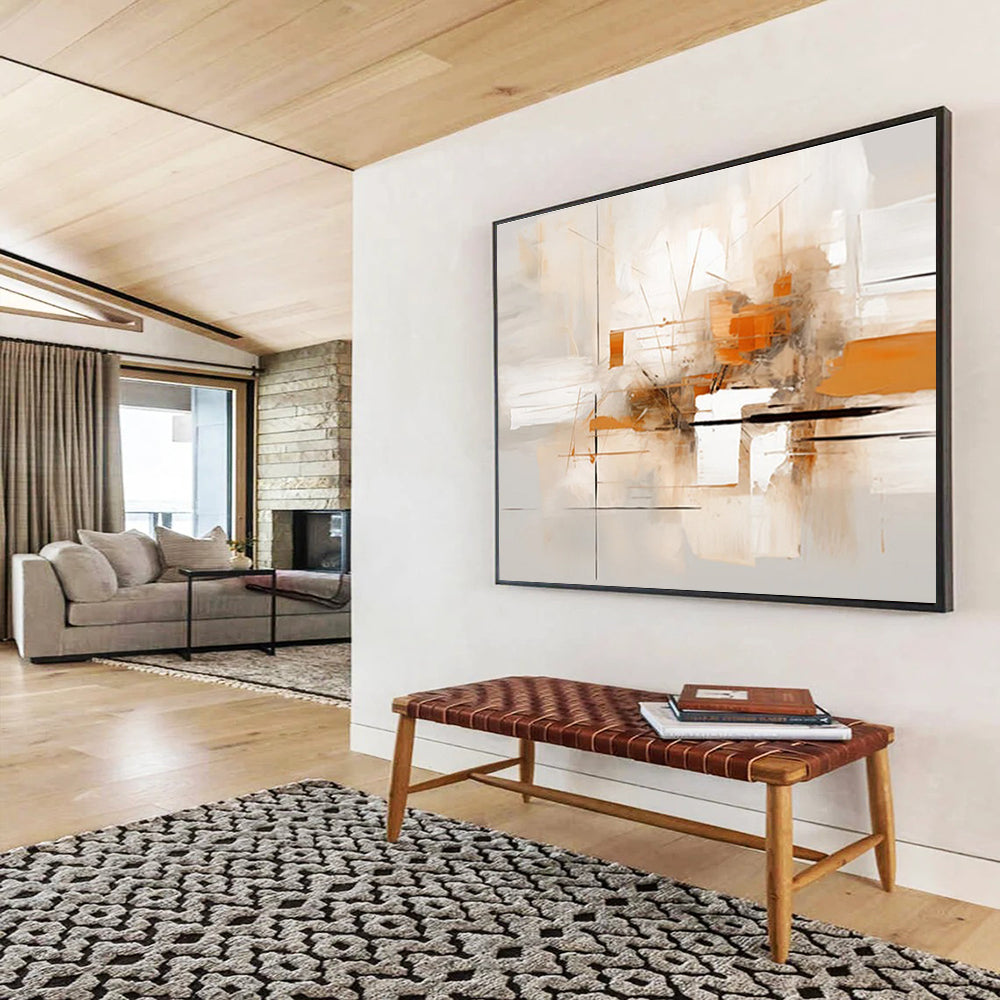 Light Beige and Orange Abstract Painting THY096