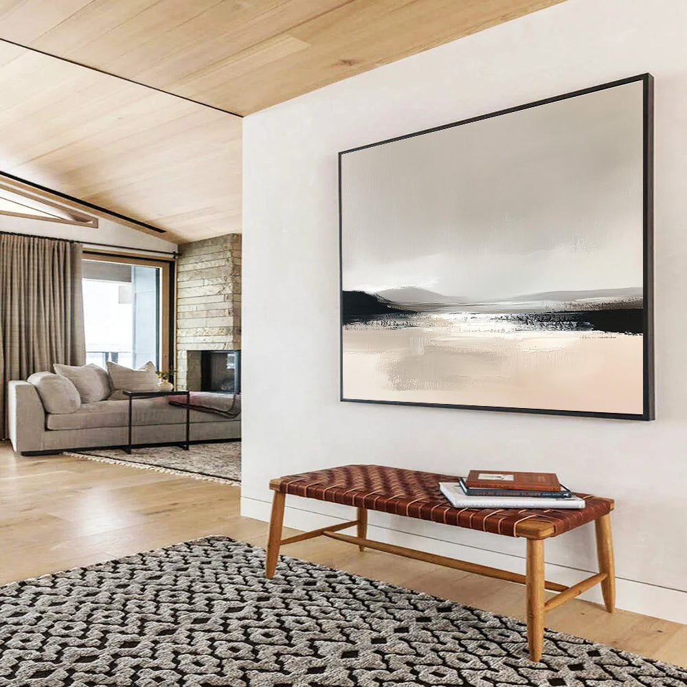 Monochromatic Minimalist Landscape Abstract Painting with Soft Neutrals DYP252