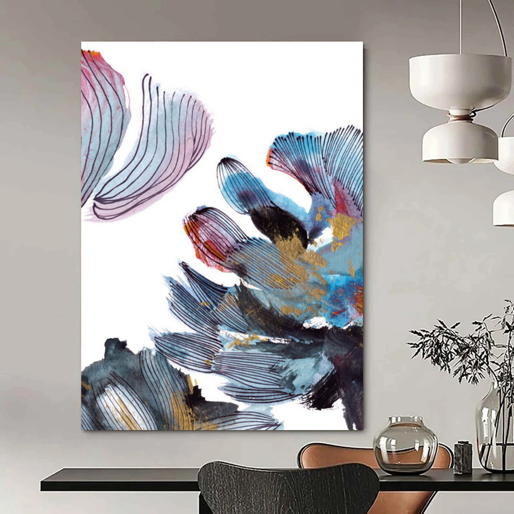 Floral Abstract with Colorful Petals and Gold Accents Painting ADGE199